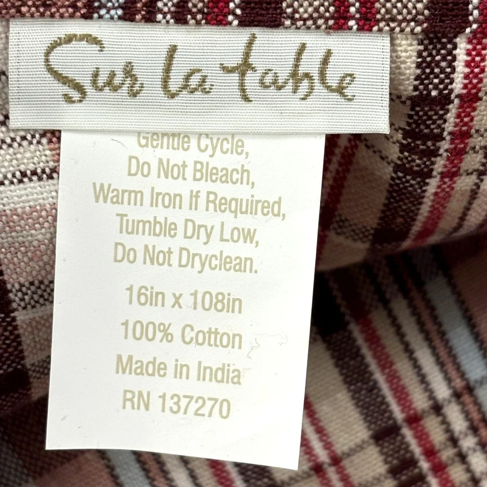 Sur la Table Burgundy‎ Plaid Cotton Table Runner 16x108 India Woven Thanksgiving